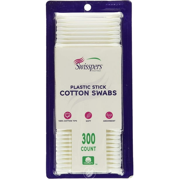 (2 Pack) Swisspers Cotton Swabs, 100 Cotton DoubleTipped, White