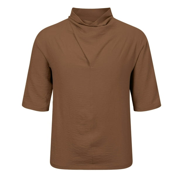 Camisa de manga corta irregular de seda helada para hombre - Diseño de pelo oscuro, mezcla de algodón