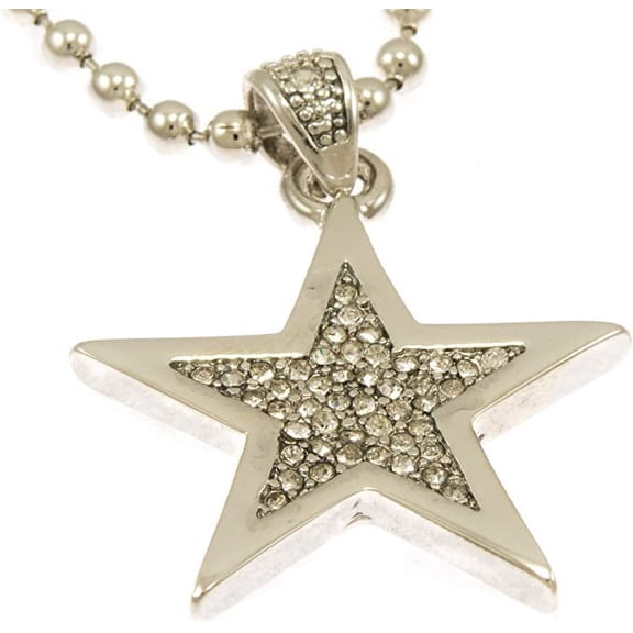 Hot New Silver Tone Famous Star Pendant Mini Pave Cz Stones Necklace 30" Ball Chain