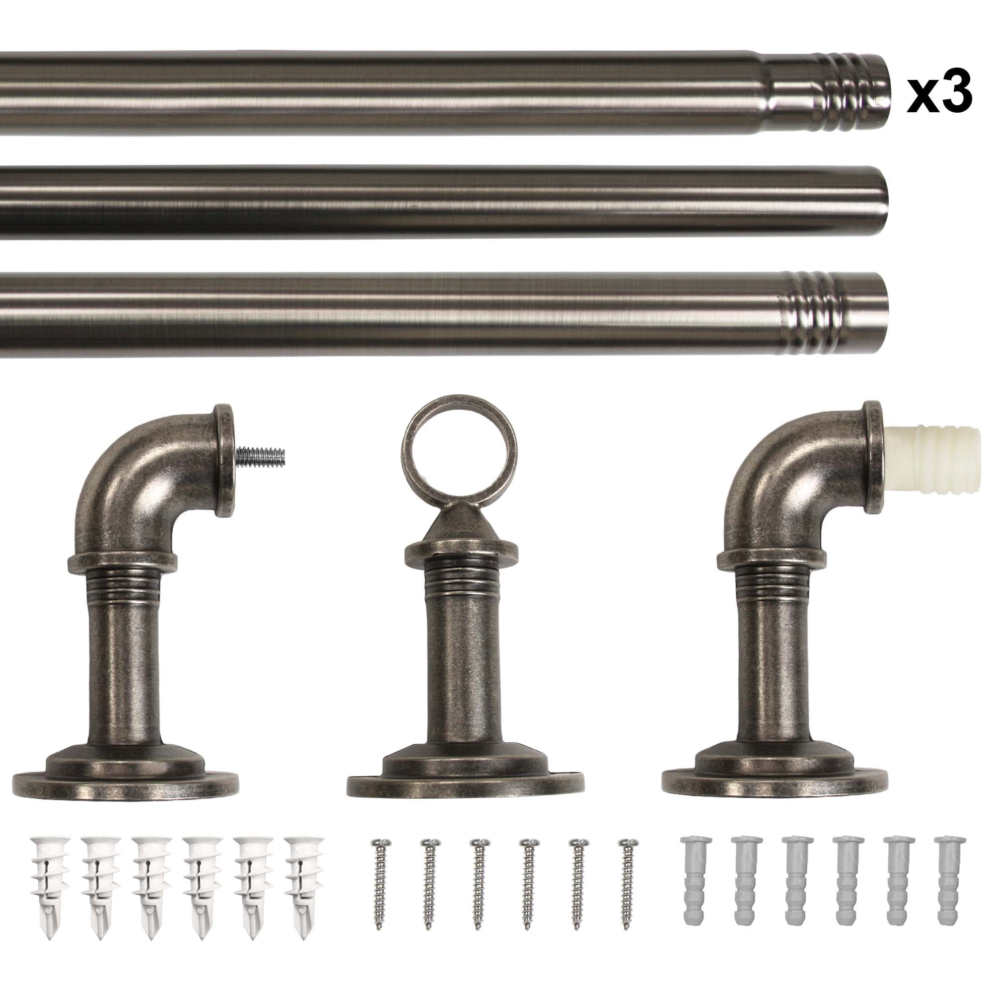 Better Homes & Gardens 1" Antique Nickel Industrial Pipe Single Curtain Rod 32-120"