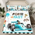 thumbnail image 2 of Four Fast Birthday Decorations Sheets, Race Car Birthday Decorations King Sheet Set Happy Birthday Checkered Flags Racing Wheel Bed Sheets Set Bed Sheets Sets Cool Speed Sports Bed Set, 2 of 6