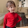 thumbnail image 2 of Mepaouo Girls Turtleneck Long Sleeve T-Shirt Mock Neck Slim Fit Tops Toddler Soft Base Layer Tee(Red,C), 2 of 4