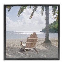 Stupell Industries Chair Under Palm Tree Coastal Photography Gray Framed Art Print Wall Art, 17 x 17