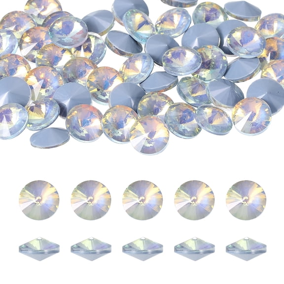 Uxcell 50 Pcs Pointed Back Rhinestones, 6mm Round Faceted Crystal Rivoli Rhinestone, Glass Cabochon Cubic Zirconia Stone Gemstone for Nails Arts Clothes DIY Decoration, Gray