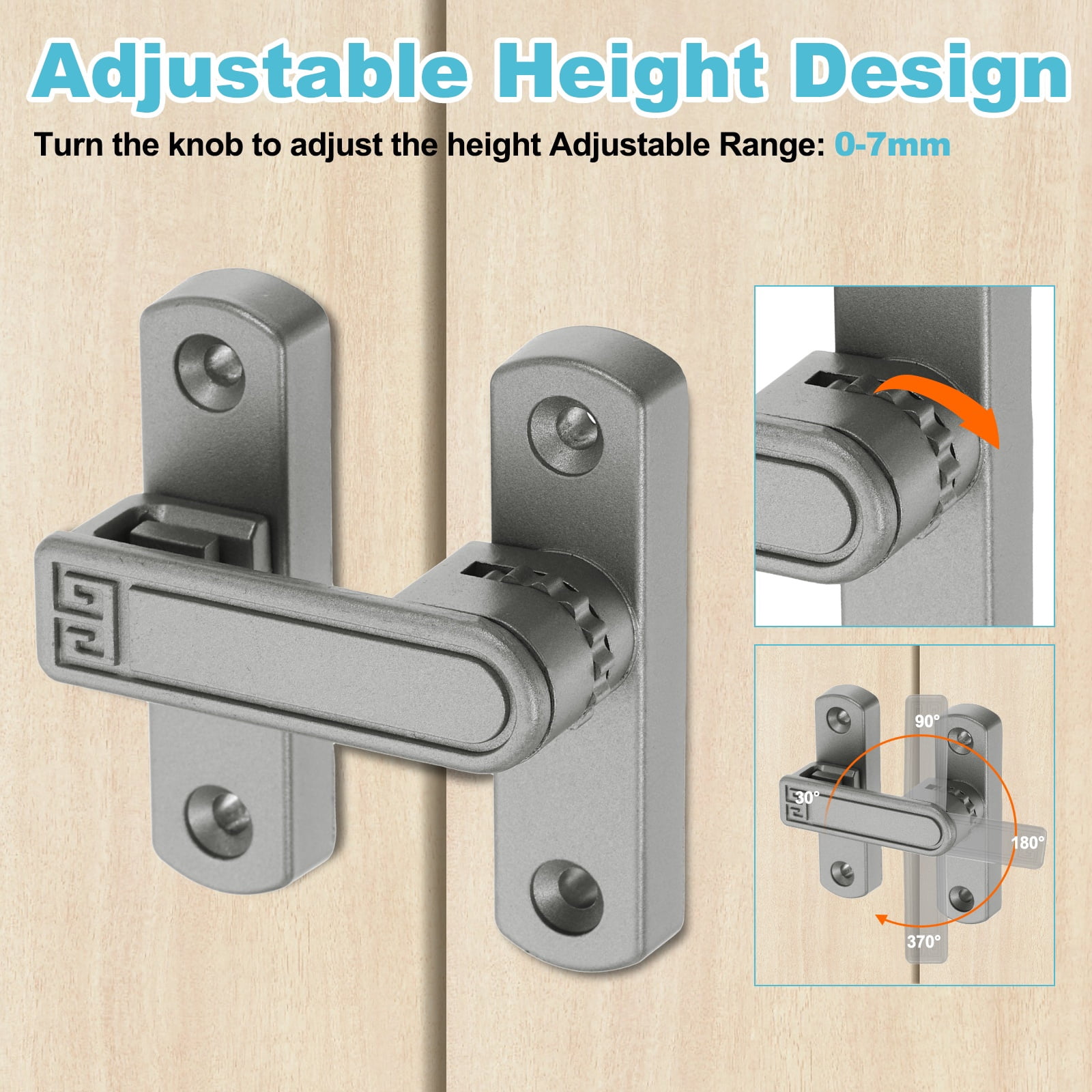 Uxcell 2PcsBarn Door Lock, Zinc Alloy 90/180 Degree Flip Gate Latches, Adjustable Security Sliding Door Latch Lock Hardware with Screws for Cabinet, Bathroom, Window, Garden, Gray