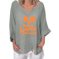 thumbnail image 1 of Blusa De Mujer Con Cuello En V Y Estampado De Algodón Y Lino Con Manga Tres Cuartos Fridja  hj3296, 1 of 5