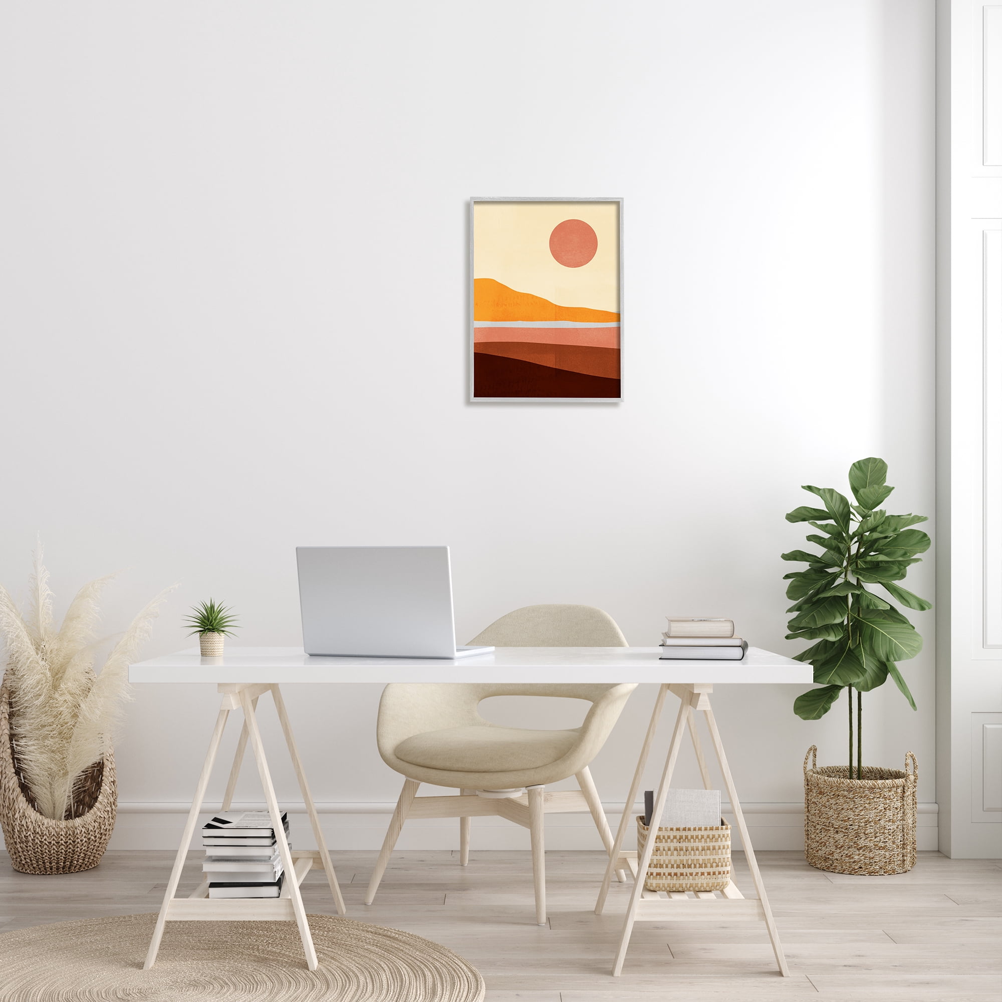 Stupell Industries Abstract Beach Landscape Bold Sun Color Block Framed Wall Art Design by Victoria Borges, 16" x 20", Gray Framed