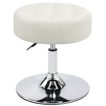 Furniliving PU Vanity Chair, Swivel Adjustable Round  Ottoman Stool,Makeup Chair for Bedroom, Ivory White