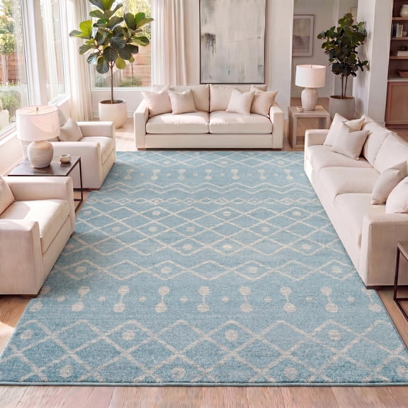 JONATHAN Y MOROCCAN HYPE 4 x 6 Area Rug, Aksil Moroccan Beni Souk - Turquoise/Cream, MOH208D-4