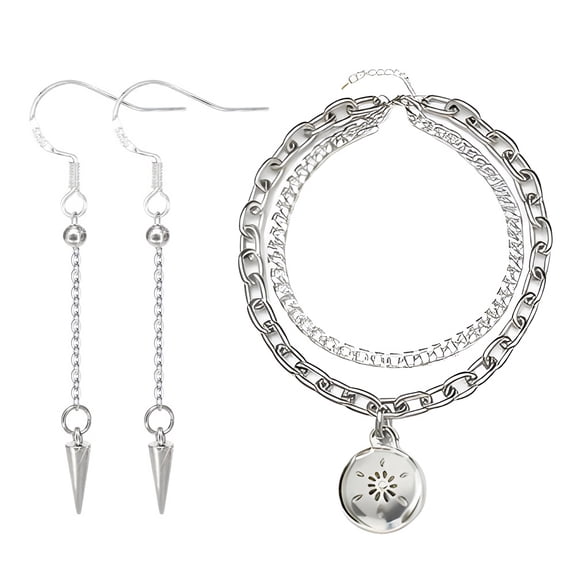 Pop Singer Cosplay Jewelry Set Chain Necklace Anti-Allergies Earrings for Halloween Prop