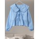 thumbnail image 1 of Blusa holgada con cuello en V para mujer, camisa de retales con estampado azul, ropa de calle para primavera, 2024, 1 of 5