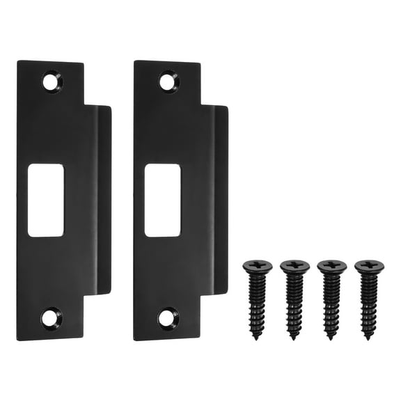 Uxcell 2 Pack Door Latch Strike Plate, 4-7/8" x 1-1/4" Stainless Steel Deadbolt Strike Plate for Door Frame Reinforcement, Black