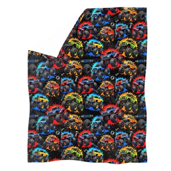 XYZCANDO Monster Truck Print Polyester Coral Fleece Blanket, Lightweight Cover Blanket Portable Non-Fading for Camping Office Bed