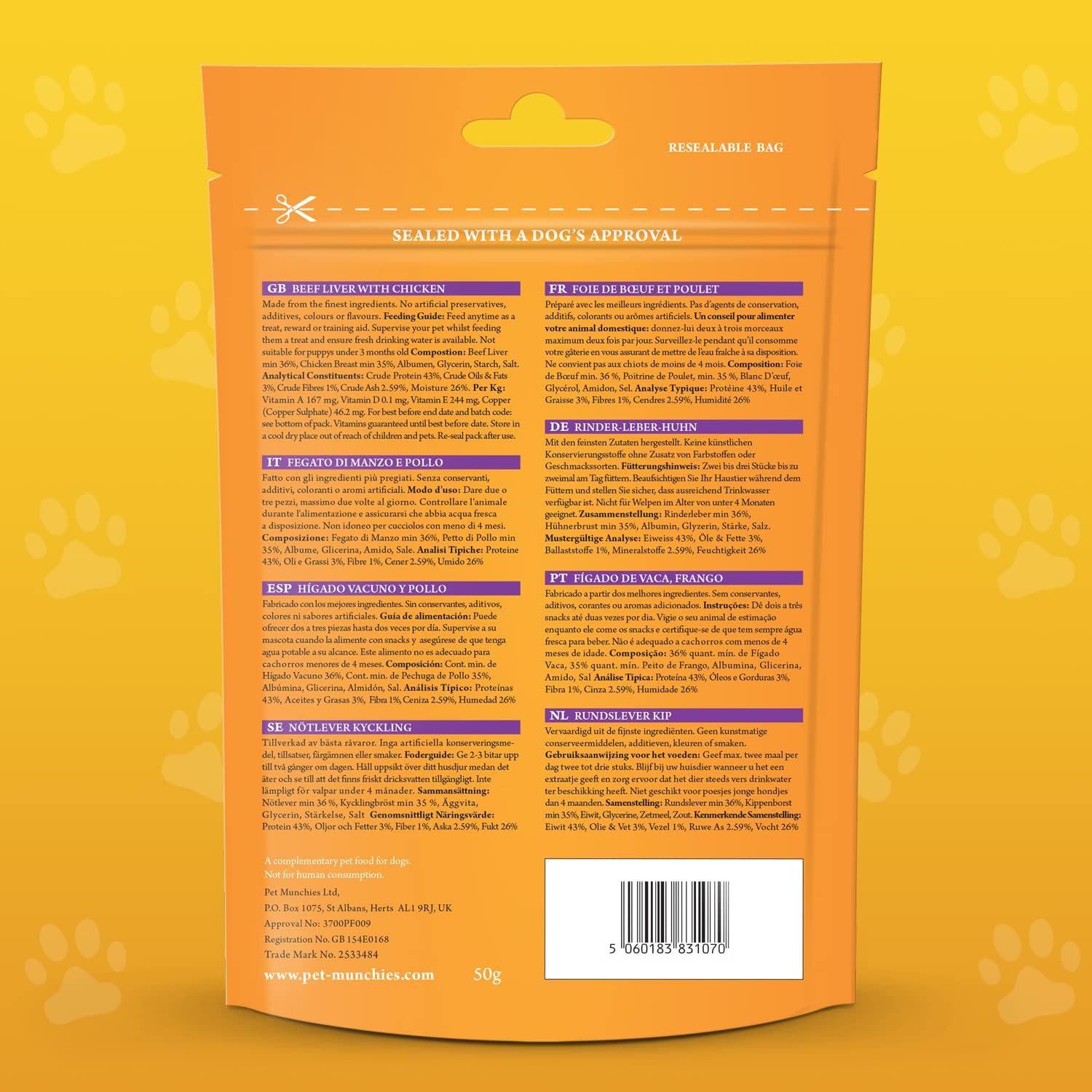 Pet Munchies Dog Training Treats Liver and Chicken 150g Case of 8
