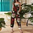 thumbnail image 5 of Women's Vintage Cotton Linen Overalls with Christmas Print - Casual Loose Jumpsuit with Shoulder Straps & Pockets, Dark Red, Size XXL, 5 of 6