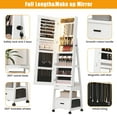 thumbnail image 2 of Full Length Lockable Jewelry Armoire Cabinet with LED Mirror, 360° Swivel Standing Organizer, Storage Shelves, Drawer, Back Shelf & Wheels, Modern MDF Jewelry Storage – White, 2 of 8