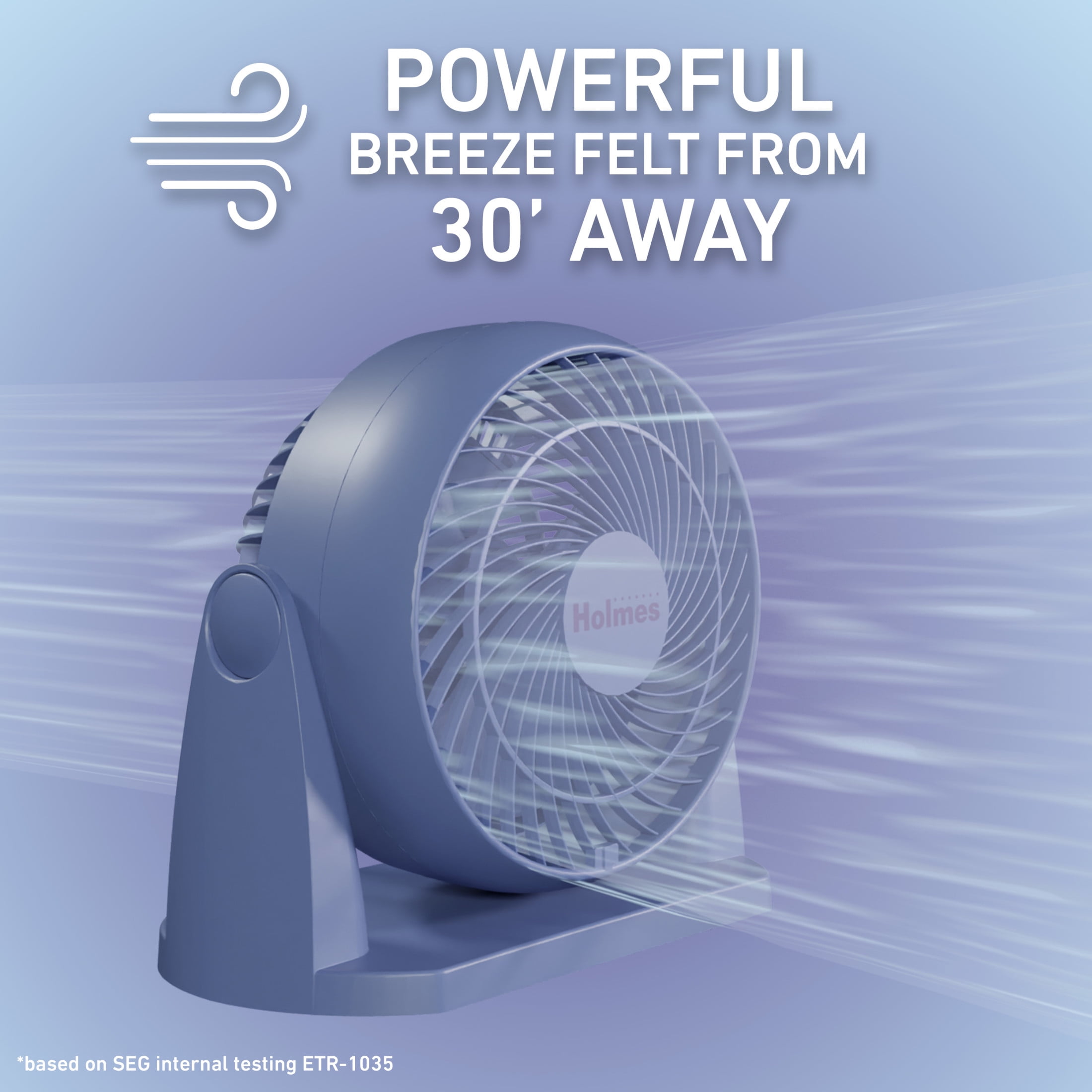 Holmes Blizzard Air Circulator Fan, 3 Speeds, 90° Tilt, Removable Grill, Smoky Blue