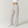 thumbnail image 3 of Arnsht Womens Zip Front Wide Leg Long Pants High Waist Causal Cargo Pants Cotton Pocket Lightweight Comfort Pants Pink L, 3 of 6