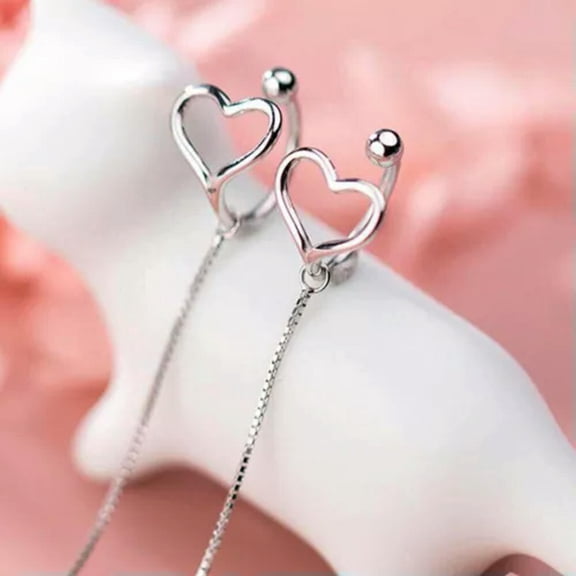 QQTDFG Sterling Silver Heart Ear Cuff Ear Thread Threader Pull Through Earring A1468-1 pair