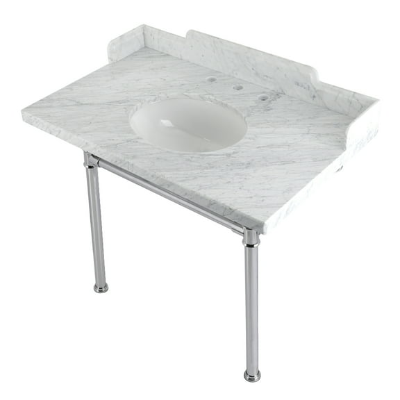 Kingston Brass LMS3622M81ST Wesselman 36" Carrara Marble Console Sink with Stainless Steel Legs (8-Inch, 3-Hole), Carrara Marble White/Polished Chrome