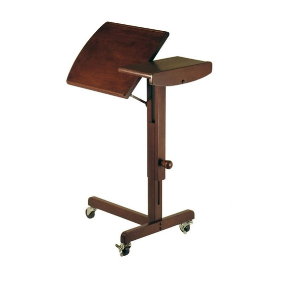 Adjustable Laptop Cart - Walnut Finish - Mobile Laptop Desk - Rolling Laptop Table - Home Office Standing Desk - Solid Wood Construction