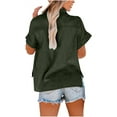 thumbnail image 2 of Womens Short Sleeve Cotton Button Down Up Shirt Summer Collared Collared V-Neck Loose Fit Blouse Casual Collared Plain Beach Office with Pockets Lightweight Tops, 2 of 4