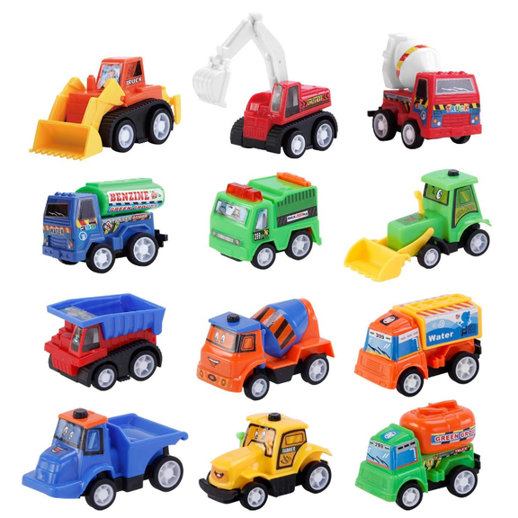 12 PCS Construction Toy Pull Back Digger Mini Vehicles Excavator Bulldozer Truck Toy For Kids Boy Girl Toddlers Party Favor Cake Decorations birthday gift