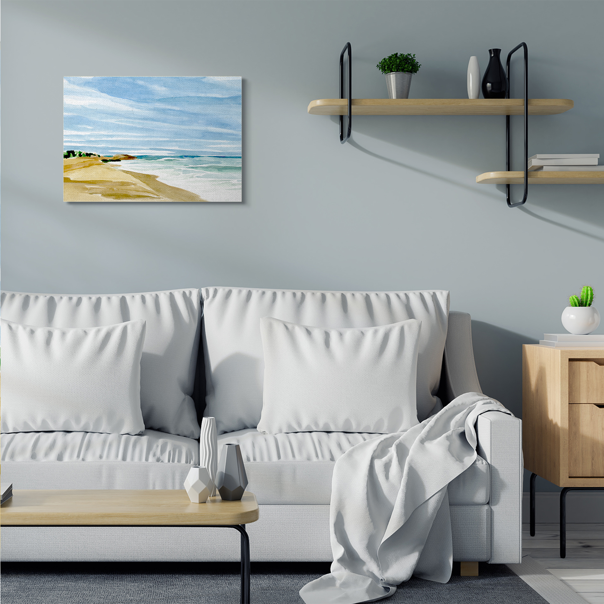 Stupell Industries Calm Nautical Coastline Soft Watercolor Landscape Canvas Wall Art by Annie Warren
