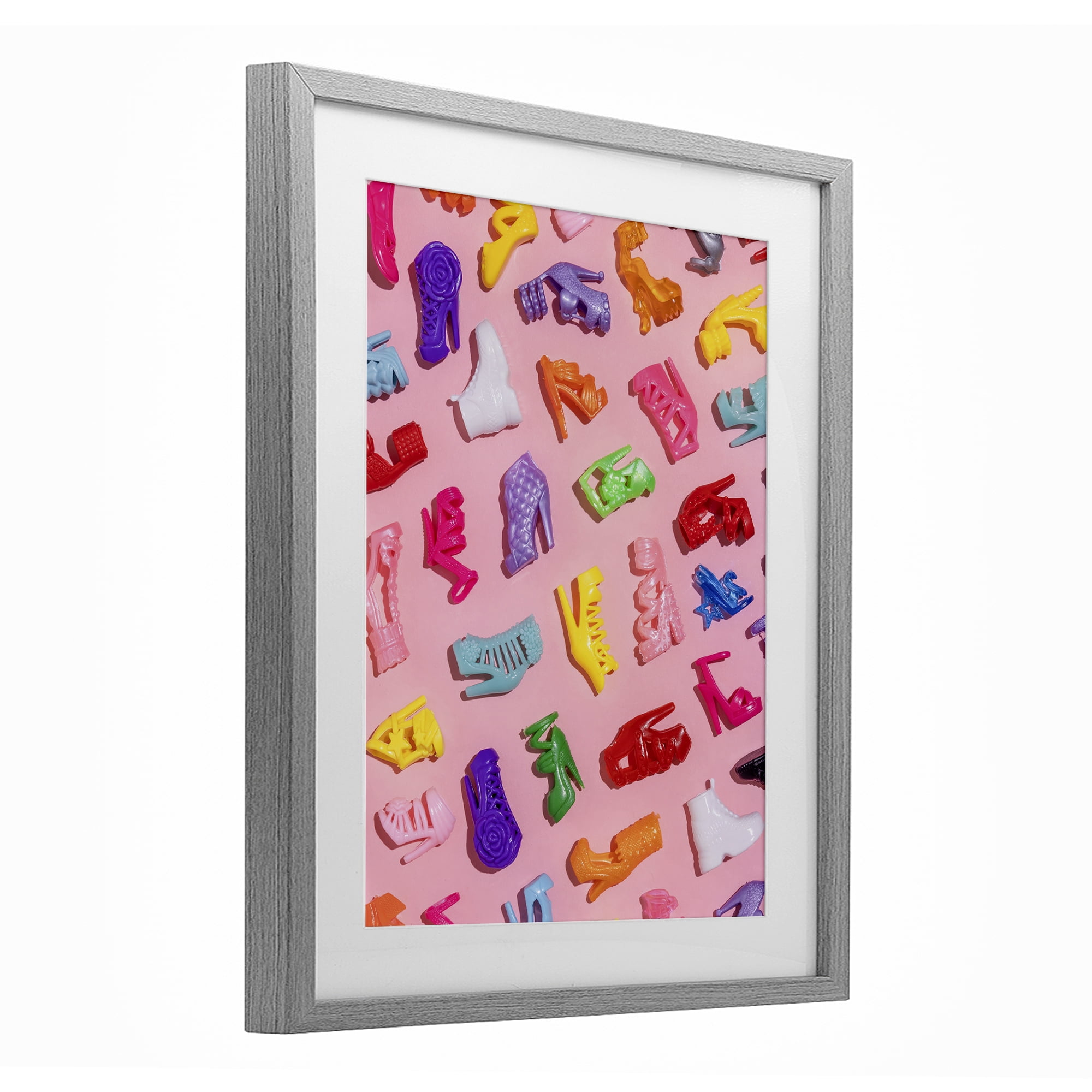 Stupell Industries Tiny Colorful Doll Shoes Gray Framed Print Under Glass, design by LISH Creative