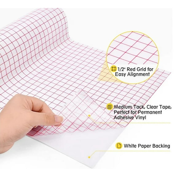 HTVRONT Transfer Tape PET for Adhesive Vinyl for Stickers Decals Doors & Windows 12*13ft-Red Grid