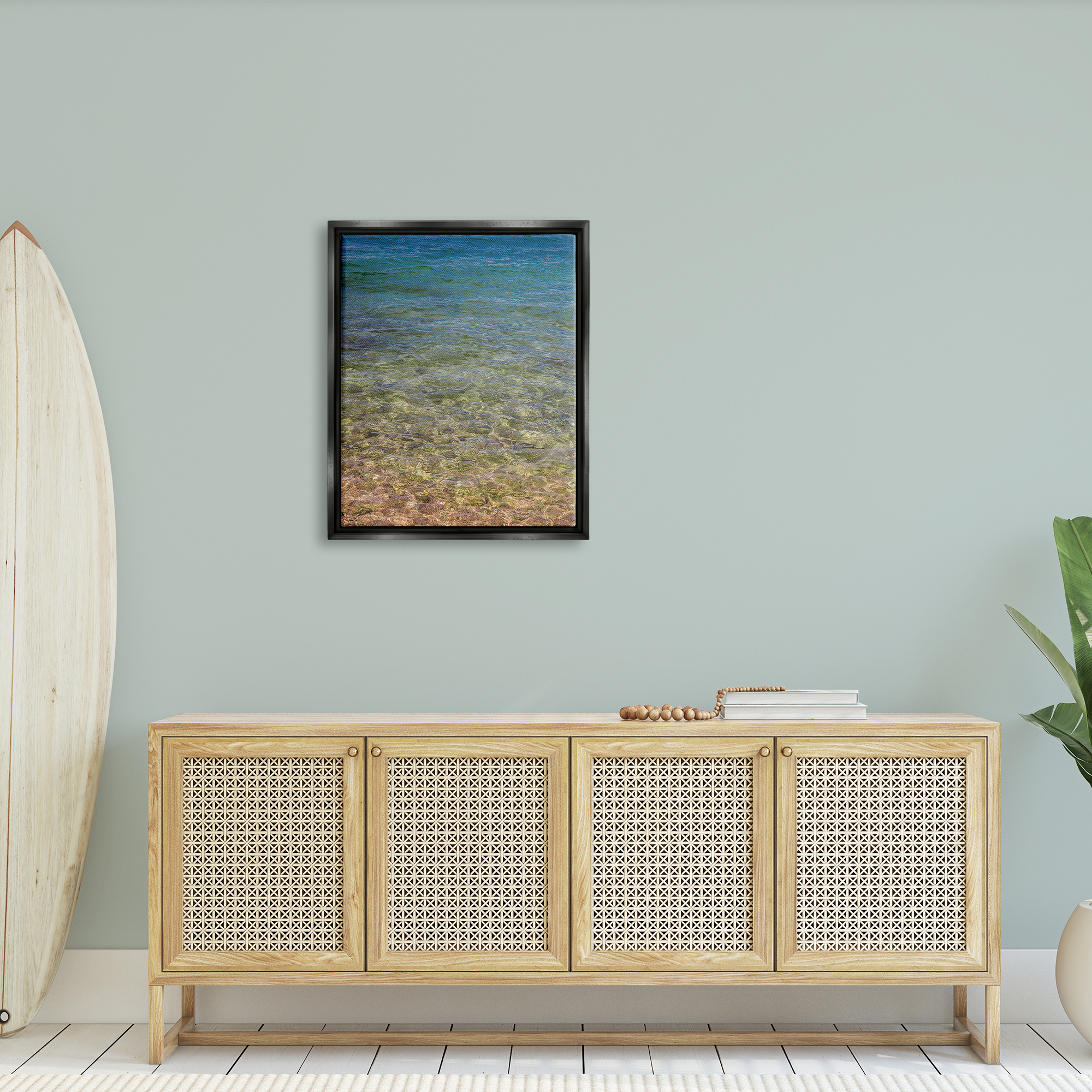 Stupell Underwater Clear Sea Floor Ripples Landscape Photography Black Floater Framed Art Print Wall Art