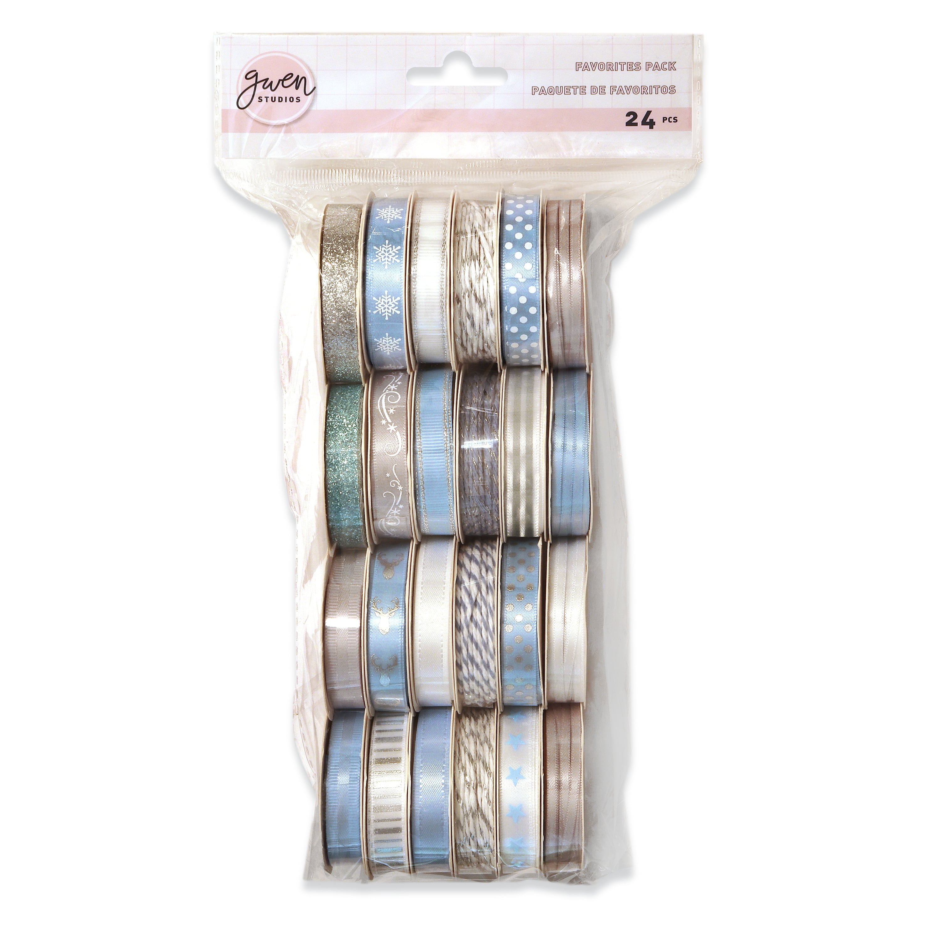 Silver and Blue Holiday Ribbon, 24 Spools, 48 Yards by Gwen Studios