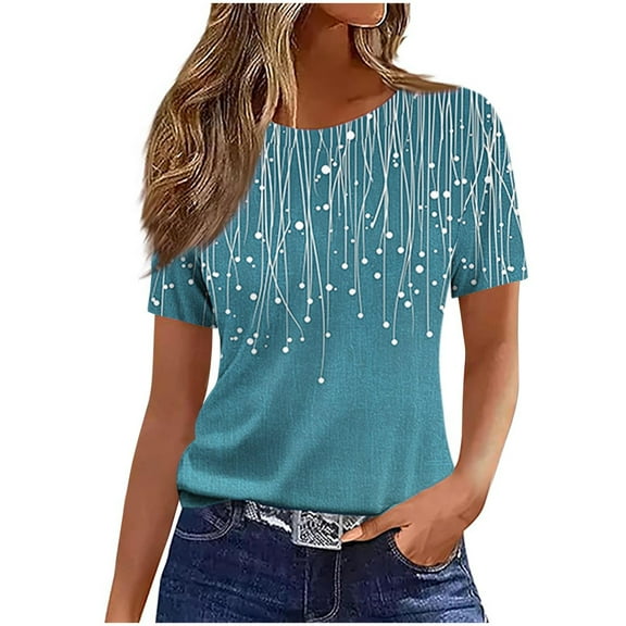 Women's Clothing Trendy Short Sleeve Summer Tops Dressy Casual Crewneck T Shirts Plus Size Spring Clothes Loose Fit