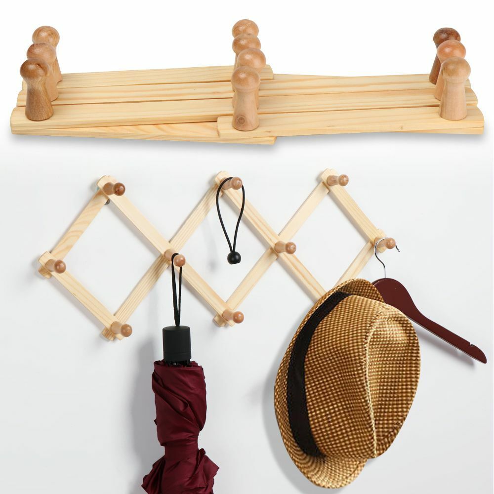 Happon Expandable Accordion Style Wooden Wall Rack Versatile Coat