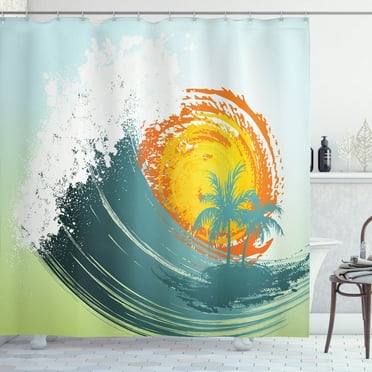 Ambesonne Tropical Shower Curtain, Coconut Palm Trees, 69"Wx75"L, Green Petrol Blue
