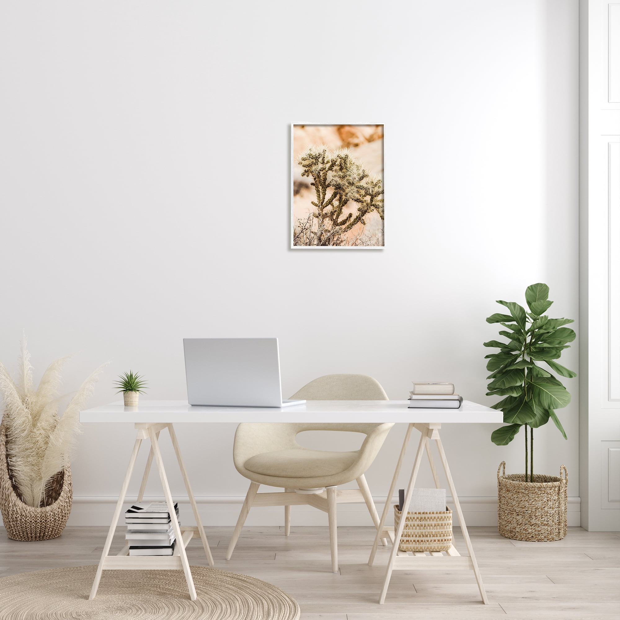 Stupell Arid Cactus Desert Plant Photography Landscape Photography White Framed Art Print Wall Art