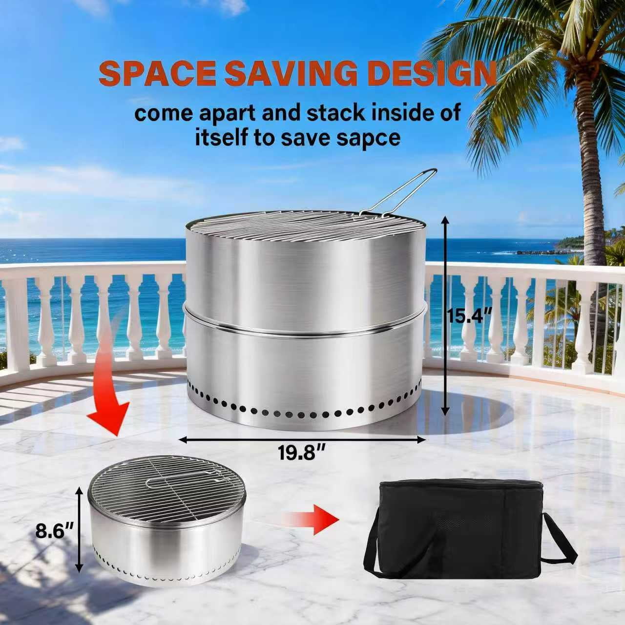 TATAANTY 20" Fire Pit for Camping Smokeless, Collapsible Stainless Steel Heater with Bag