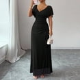 thumbnail image 2 of Laqbezok Evening Gown Dress, Women's V-Neck Mesh Flare Sleeve Formal Maxi, Elegant Ruched Bodycon Party Wedding Guest Dress with Split Hem, 2 of 5