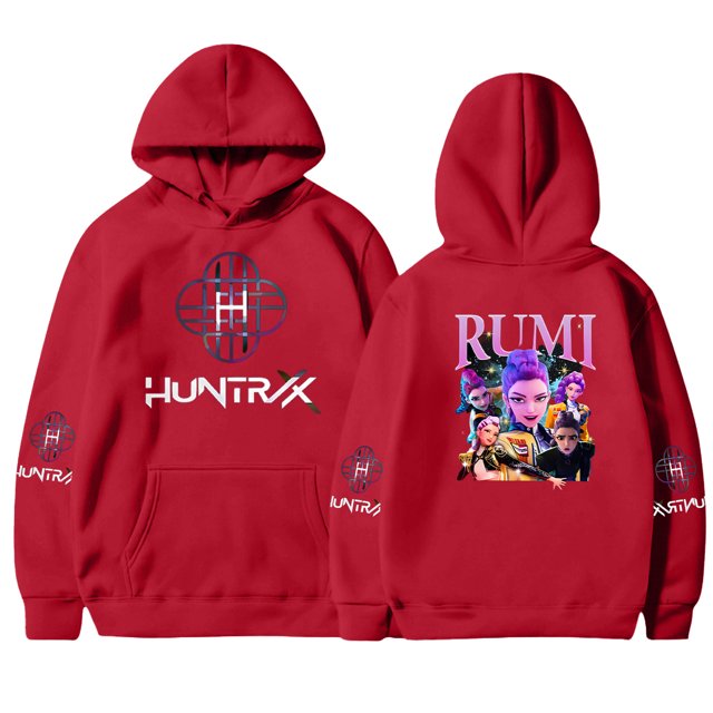 Moonsky Sudadera con capucha de moda para mujer de la cantante pop Dem/0n HUNTR/X con jersey corto, suave y cómoda, top de manga larga para uso informal en primavera, otoño e invierno. (Rojo L)