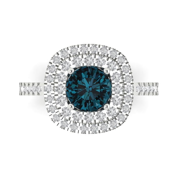 Solitaire with Accents Engagement Ring for Women - 1.615ct Natural London Blue Topaz in 14K White Gold Promise Ring