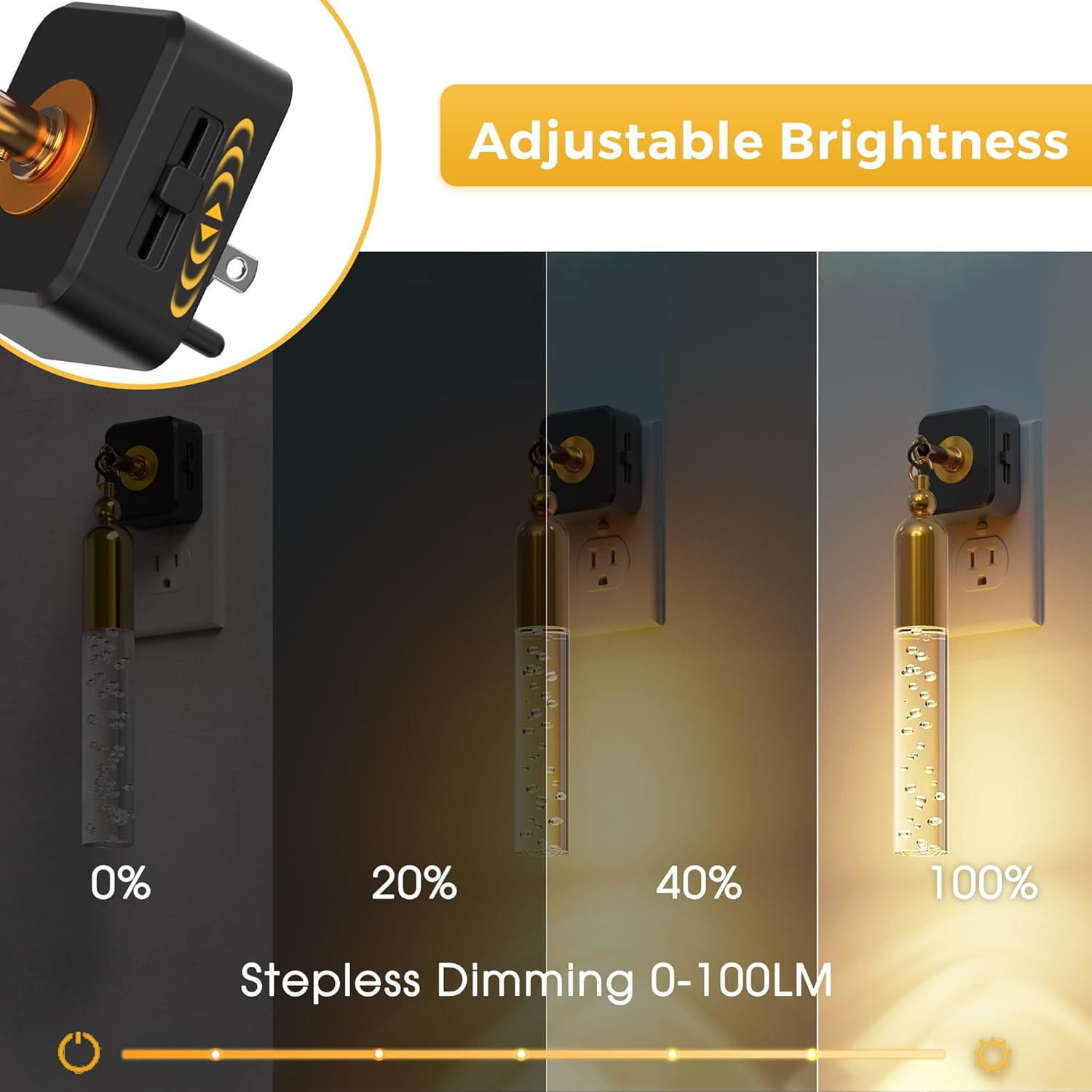 RGHJAR-Night Lights Plug into Wall, Dimmable Night Light 0-100LM, Rotating Night Lights with Light Sensor, 3000K Soft Light, LED Acrylic Bubble Nightlight Plug in for Bathroom Hallway, 1 Pack