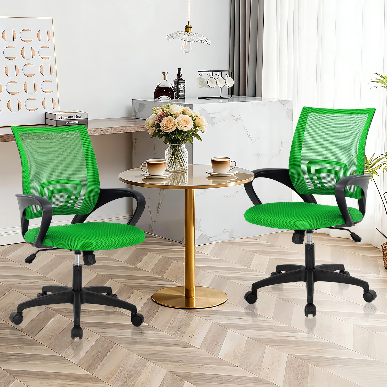 NiamVelo Mesh Office Chair Computer Desk Chair for Adults, Mid Back Rolling Chair Cheap office chairs with Lumbar Support Armrest for Home Office,Green（2 Pack）