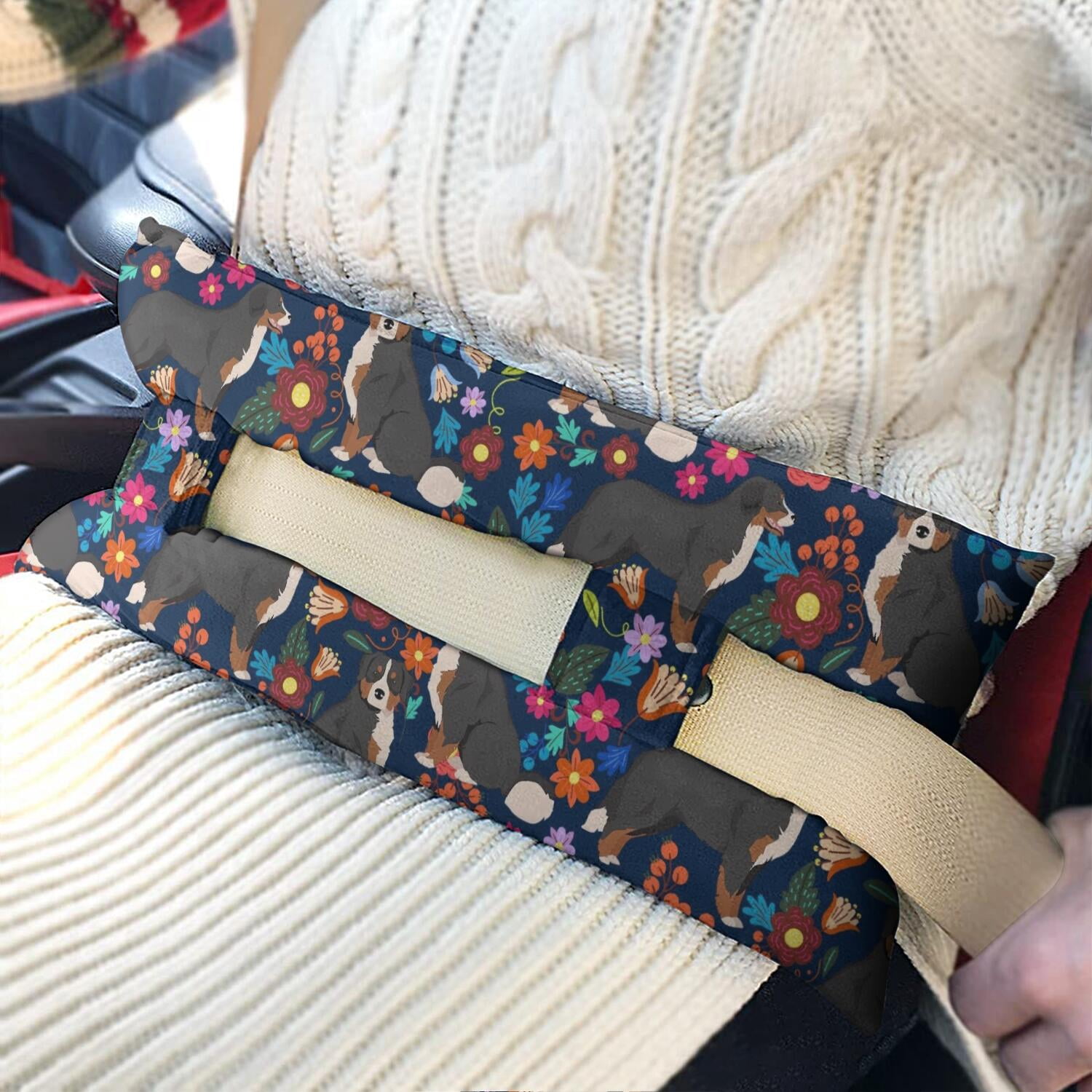 Dogs and Flowers Print Seatbelt Pillow - Post Surgery Mastectomy Cushion - Soft Chest Protector After Breast Surgery