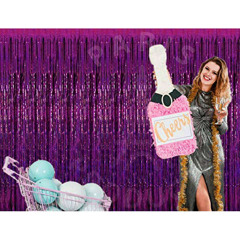 3.25 x 6.7 ft Purple Foil Fringe Curtain, Tinsel Curtain Backdrop, Wall Backdrop for Party, Purple Birthday Decorations, Purple Party Decorations