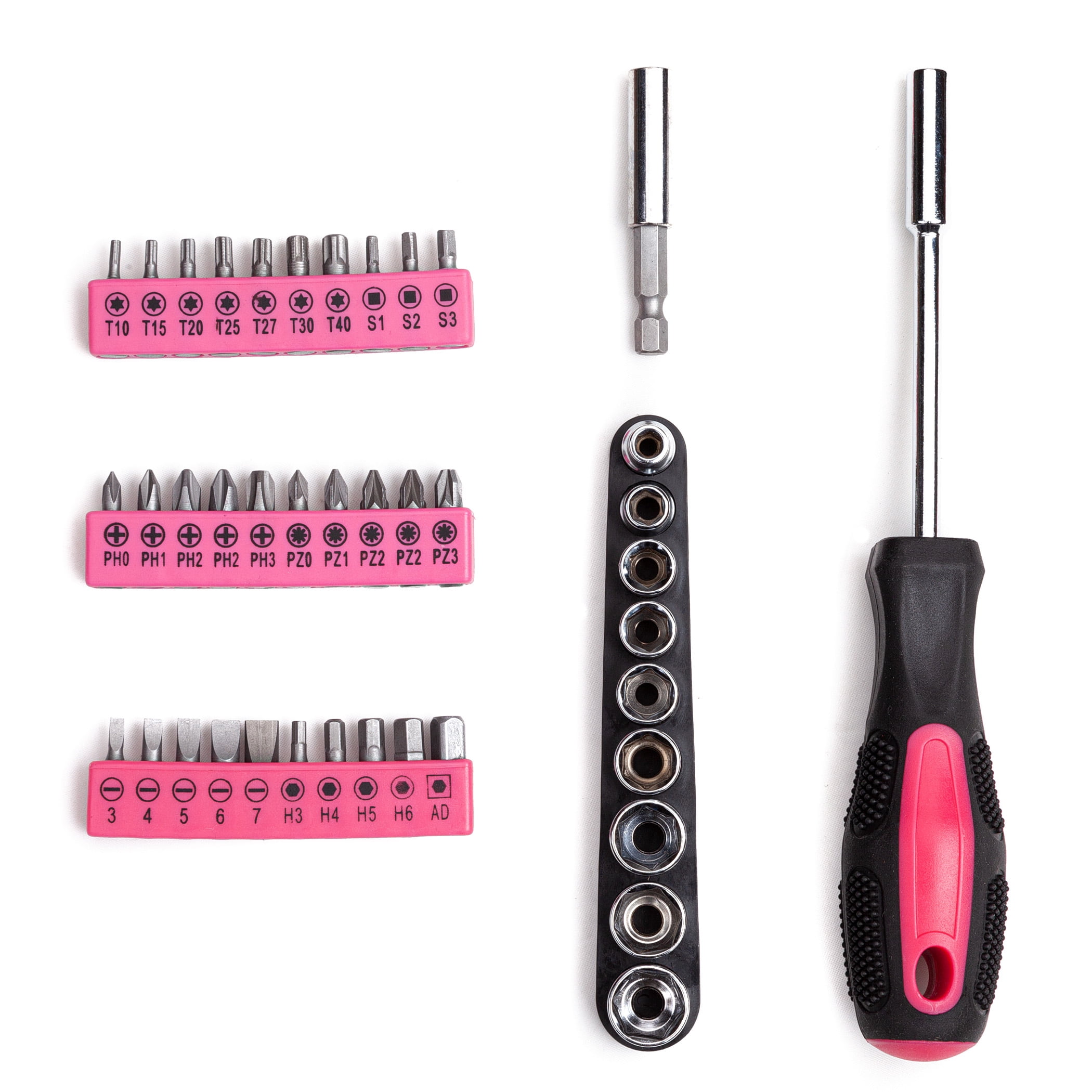 Cartman 148Piece Tool Set General Household Hand Tool Kit with Plastic Toolbox Storage Case Pink