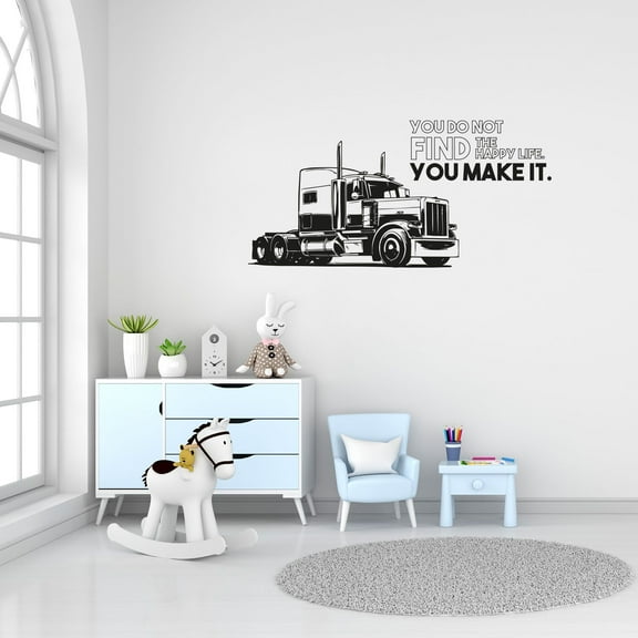 Happy Life Quote Truck Trucks Monster Truck Toy Car Wall Sticker Art Decal for Girls Boys Room Bedroom Nursery Kindergarten House Fun Home Decor Stickers Wall Art Vinyl Decoration Size (6x10 inch)