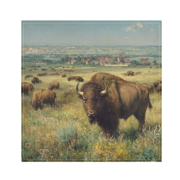 1 Pack 20'' x20" Satin Table Napkins Dinner Napkins for wedding Party Decoration events Buffalo Herd Oil Painting