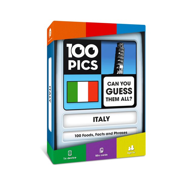 Juego de preguntas de 100 fotos de Italia: juegos educativos de rompecabezas con tarjetas flash de trivia de viajes para niños inteligentes Pop08007
