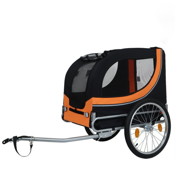 Durable Steel Folding Bike Trailer for Dogs – 66LB Capacity All-Terrain Pet Transport with Quick-Release Wheels & Foldable Design for Cycling, Camping & Outdoor Adventures, Black/Orange