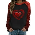 thumbnail image 1 of Penkiiy T-Shirt Col Rond pour Femmes 2025 Manches Longues Ample Confortable Saint-Valentin Slim Grande Taille Imprimé Cœur S Rouge, 1 of 4